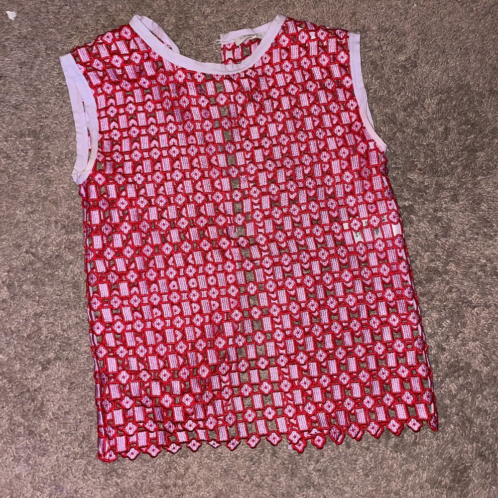 SANDRO PARIS "Yonna" Geometric Openwork Lace Rouge Top - Picture 5 of 8